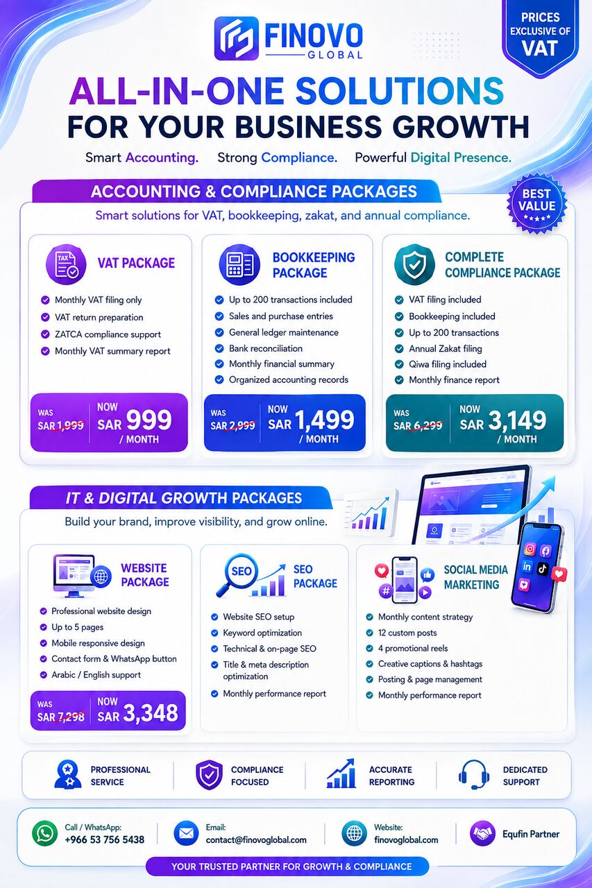 Riyadh, Business, Accounting, VAT, Bookkeeping, Website, SEO & Social Media Services In Saudi Arabia