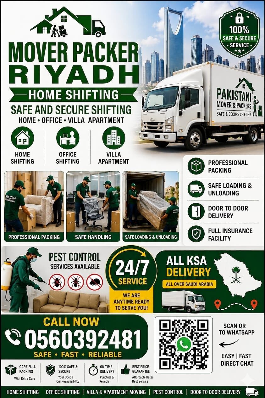 Riyadh, Cargo, Home Shifting Mover Packer Pakistani Labour Riyahz Dammam Jeddah