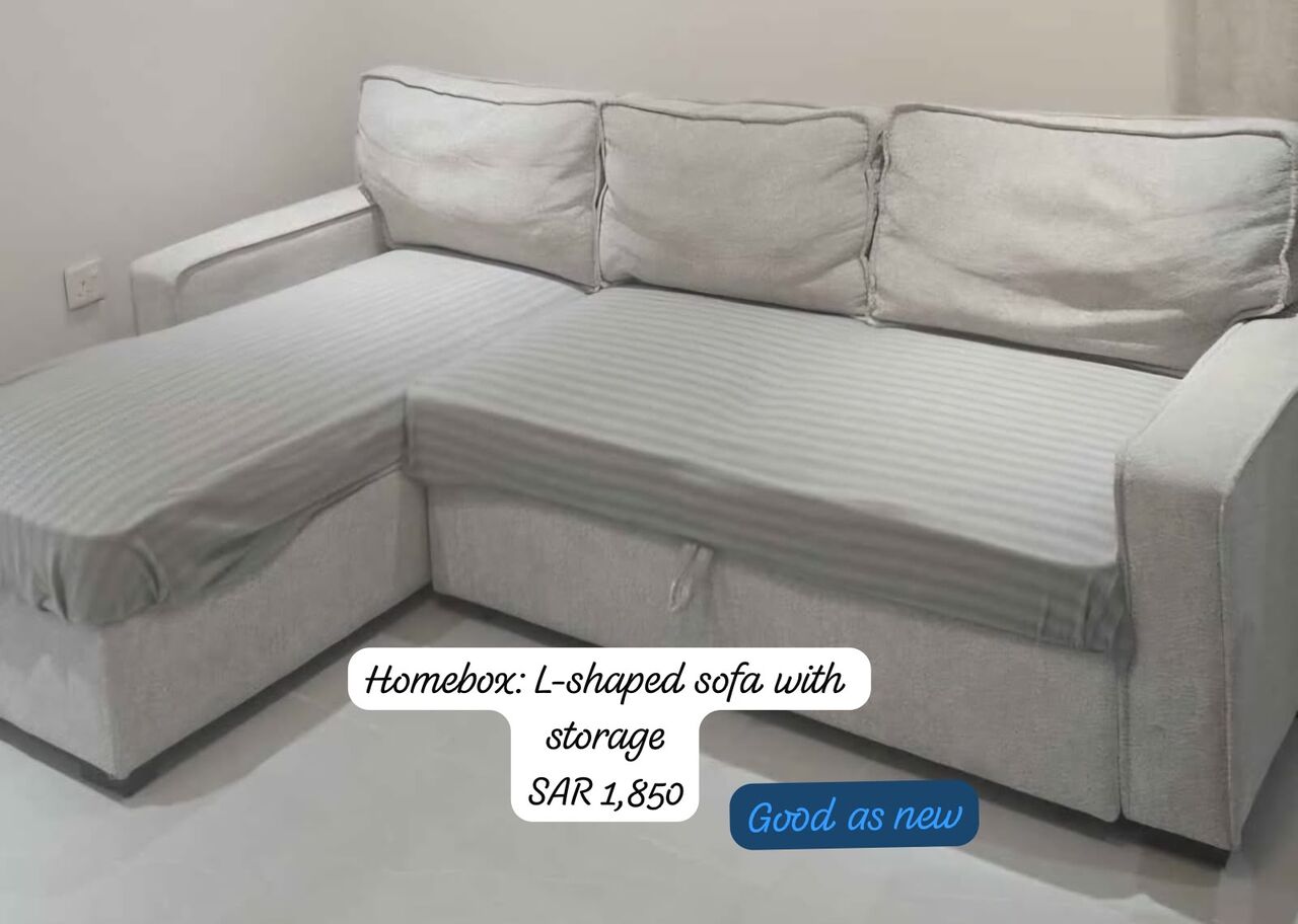 Sulaymania, Furniture, SAR 1800,  L-Shaped Sofa Bed With Storage – Home Box | كنبة سرير حرف L مع تخزين من هوم بوك