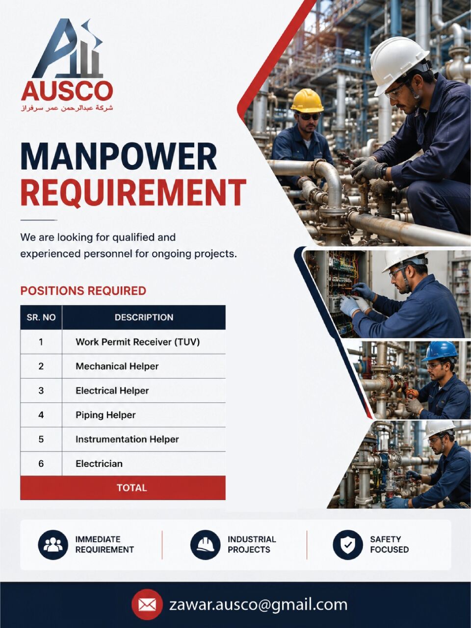 Dammam, Jobs, URGENT MANPOWER REQUIREMENT &ndash; MECHANICAL, ELECTRICAL, PIPING & INSTRUMENTATION &ndash; SAUDI ARA
