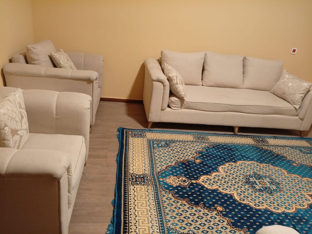 Dammam, Furniture, SAR 850,  URGENT SALE – 7-Seater Sofa Home Center + IKEA Center Table 🔥