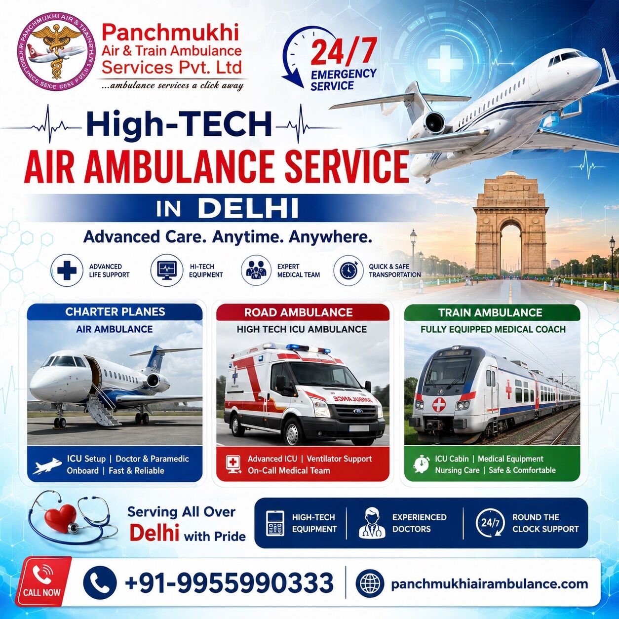 New Delhi, Health, Panchmukhi Hi Tech Air Ambulance In Delhi - Continuous Patient Monitoring