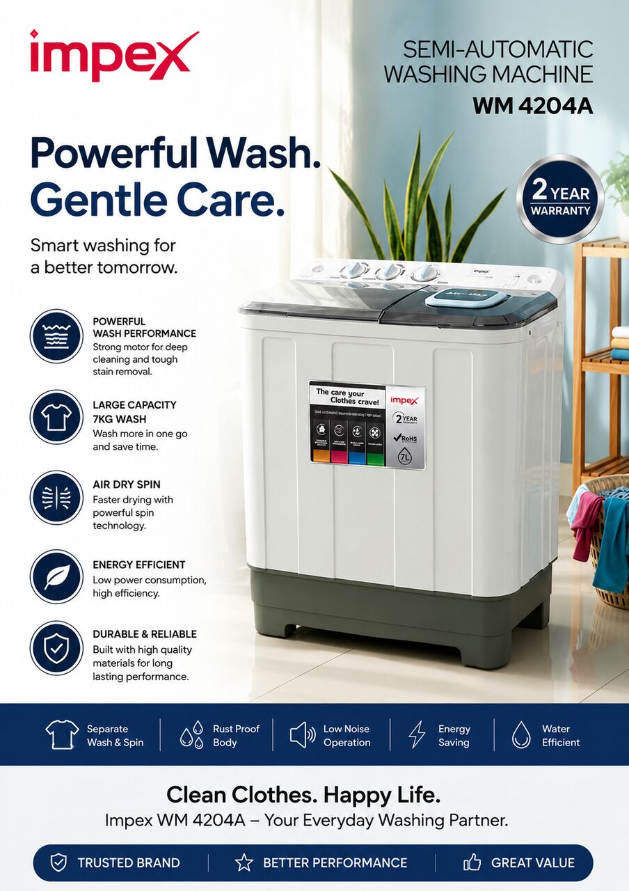 Al Aziziyah, Electronics, SAR 550,  Brand New Impex WM 4204A &ndash; 7KG Semi-Automatic Washing Machine