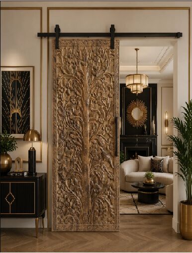 New York, Furniture, USD 1,  Hand Carved Panel Dense Floral Tree Of Life Natural Wood Wall Art