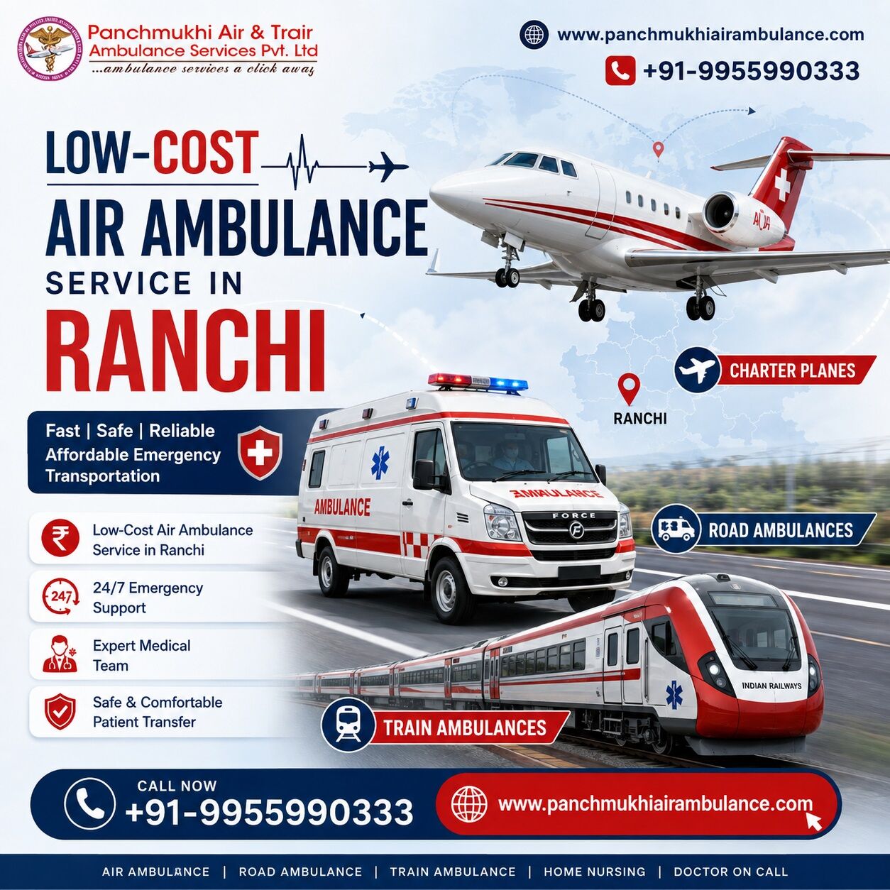 Ranchi, Health, Panchmukhi Affordable Air Ambulance In Ranchi- Long-Distance Medical Transfer With Comfort