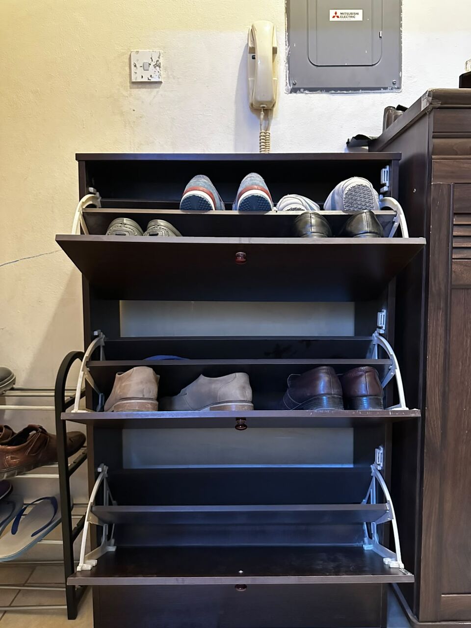 Al Rawdah, Furniture, SAR 180,  Sleek Wooden Shoe Rack &ndash; 3 Compartments / 6 Shelves (18 Pairs)
