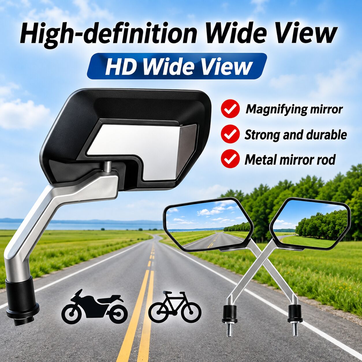 Al Manar, Motorcycles, SAR 80,  Heavy-Duty Convex Wide-View Motorcycle Mirrors