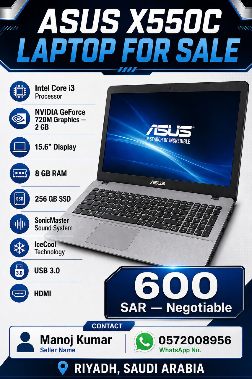 Riyadh, Computers, SAR 600,  Asus X550C