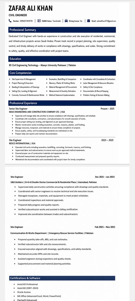 Riyadh, Job Seekers, CIVIL ENGINEER