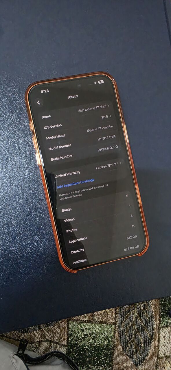 Al Nakheel, Mobile Phones, SAR 5500,  IPhone 17 Pro Max 512 GB Cosmic Orange