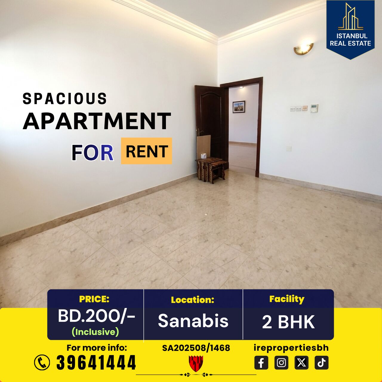 Sanabis, Apartments, Flats, Houses & Villas, BHD 200/month,  2 BR,  115 Sq. Meter,  2 BHK Spacious Apartment For Rent In Sanabis BD.200/- Inclusive