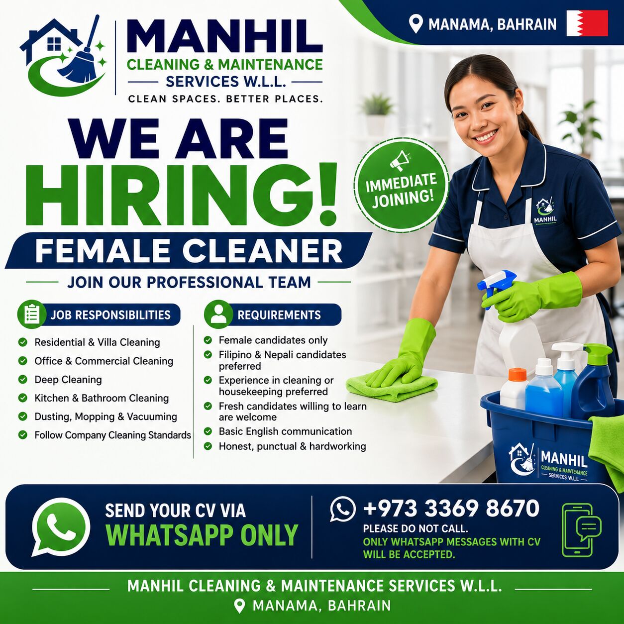 Manama, Jobs, Female Cleaners