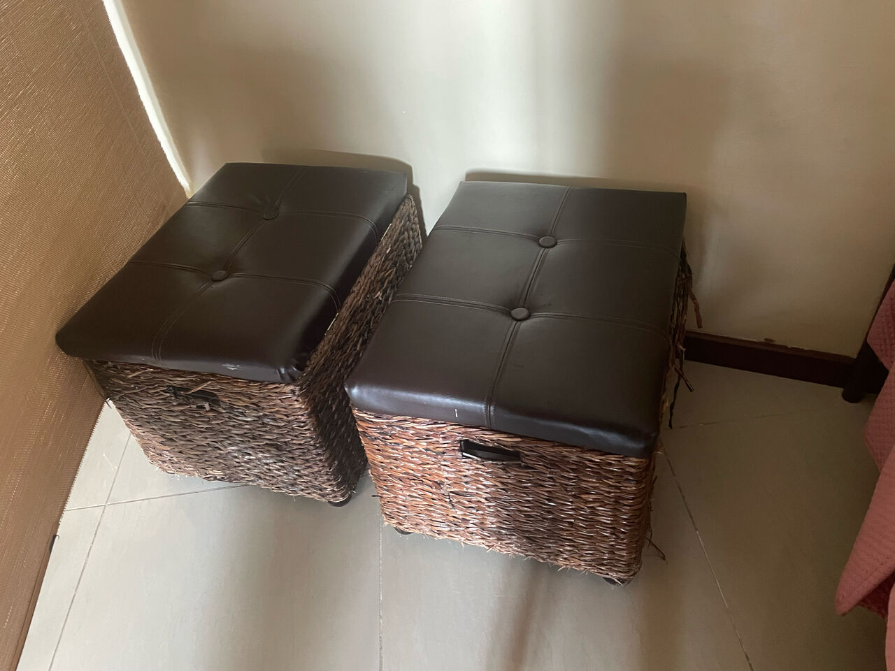 Khobar, Furniture, SAR 220,  Wicker Storage Ottomans &ndash; Set Of 2