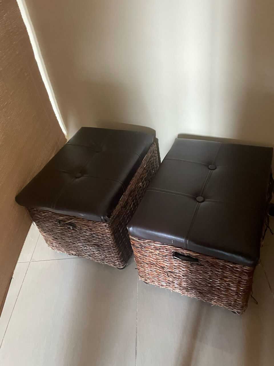 Khobar, Furniture, SAR 220,  Wicker Storage Ottomans &ndash; Set Of 2