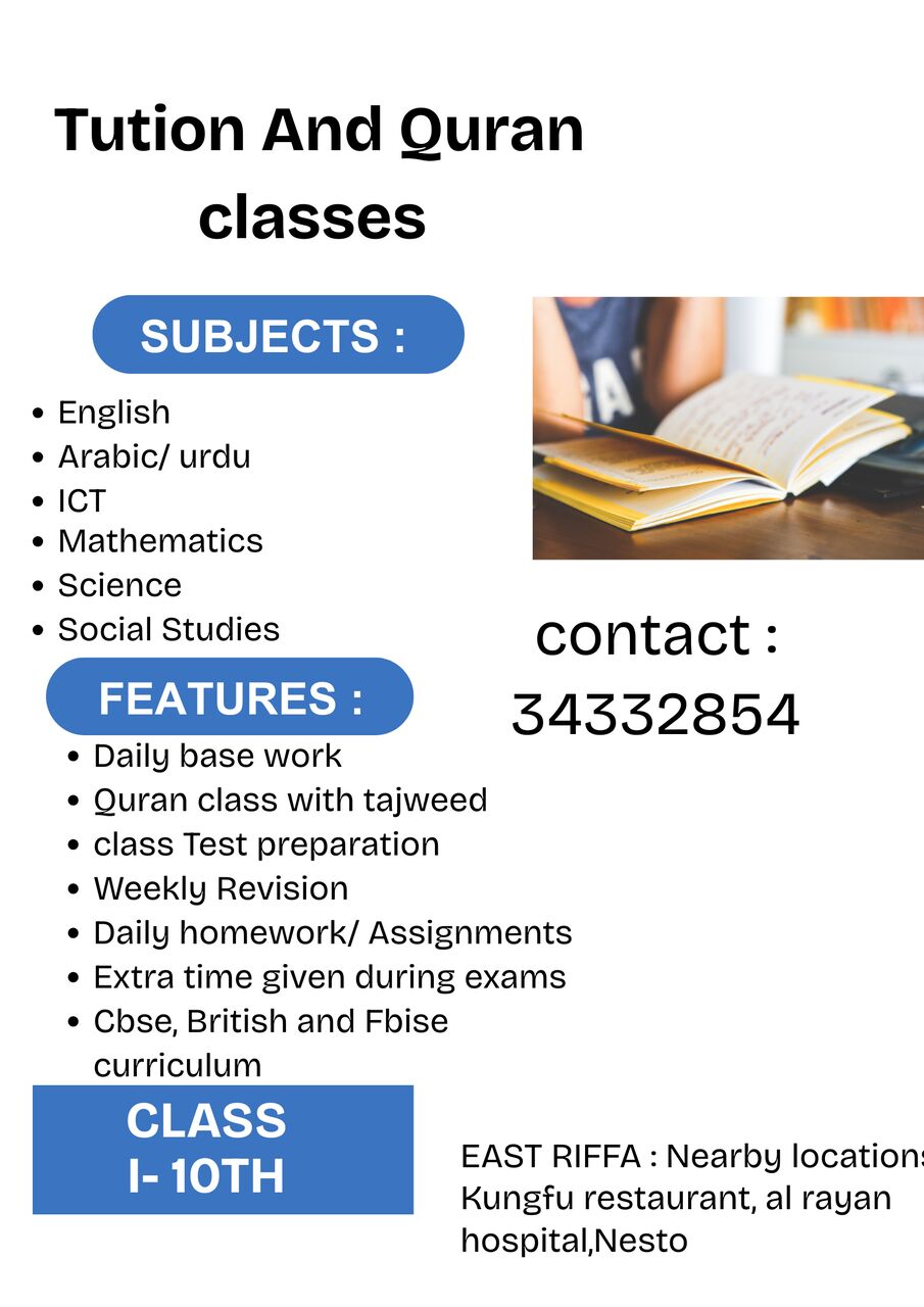 East Riffa, Lessons Offered, Tution Available