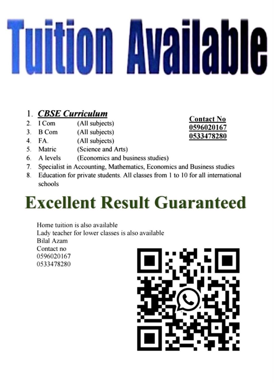 Jeddah, Lessons Offered, 🌟 TUITION AVAILABLE – ALL CLASSES 🌟 CBSE • Cambridge • Local Boards  📚 Subjects & Level