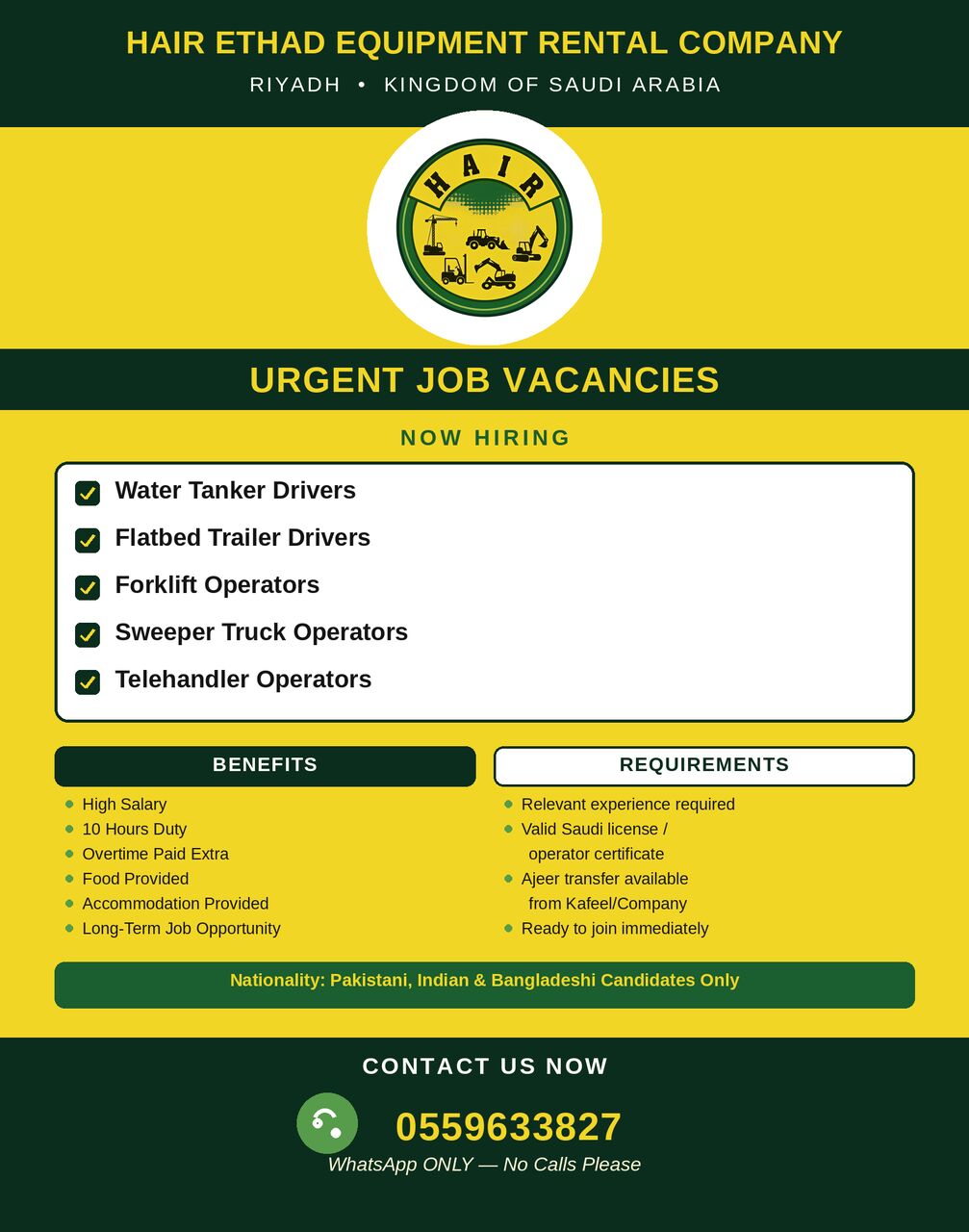 Riyadh, Jobs, URGENT JOB VACANCIES &ndash; HAIR EQUIPMENT RENTAL COMPANY | RIYADH
