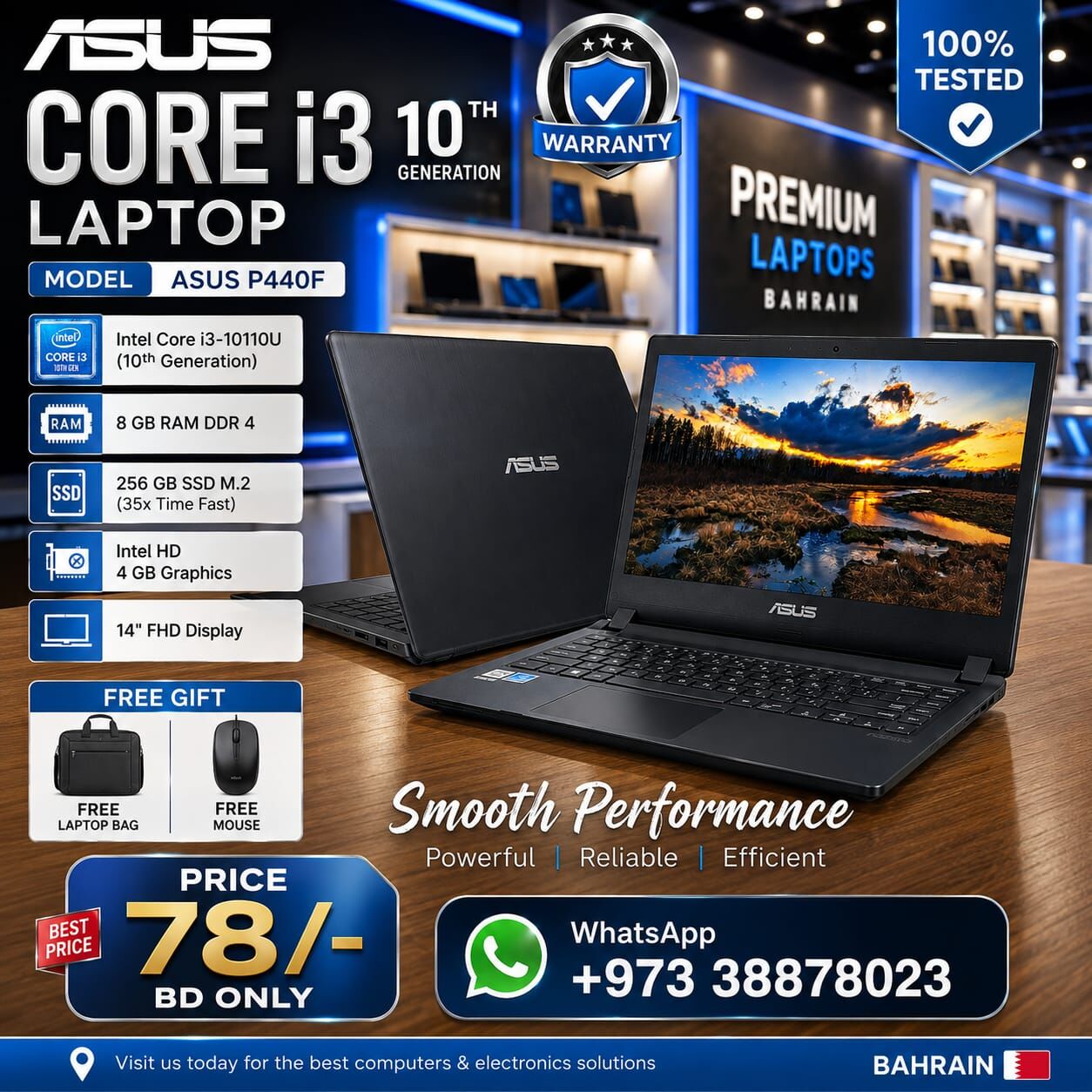 Manama, Tablet Computers, BHD 78,  Asus 10th Generation Core I3 Laptop 8GB RAM 256GB SSD 14" Display FREE Bag, Mouse