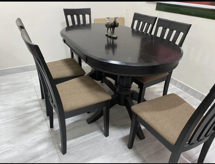 Tubli, Furniture, BHD 190,  Dining Room Solid Wood Dark Brown Table With 6 Chairs, 135 X 95 X 75. Price Is Negotiable