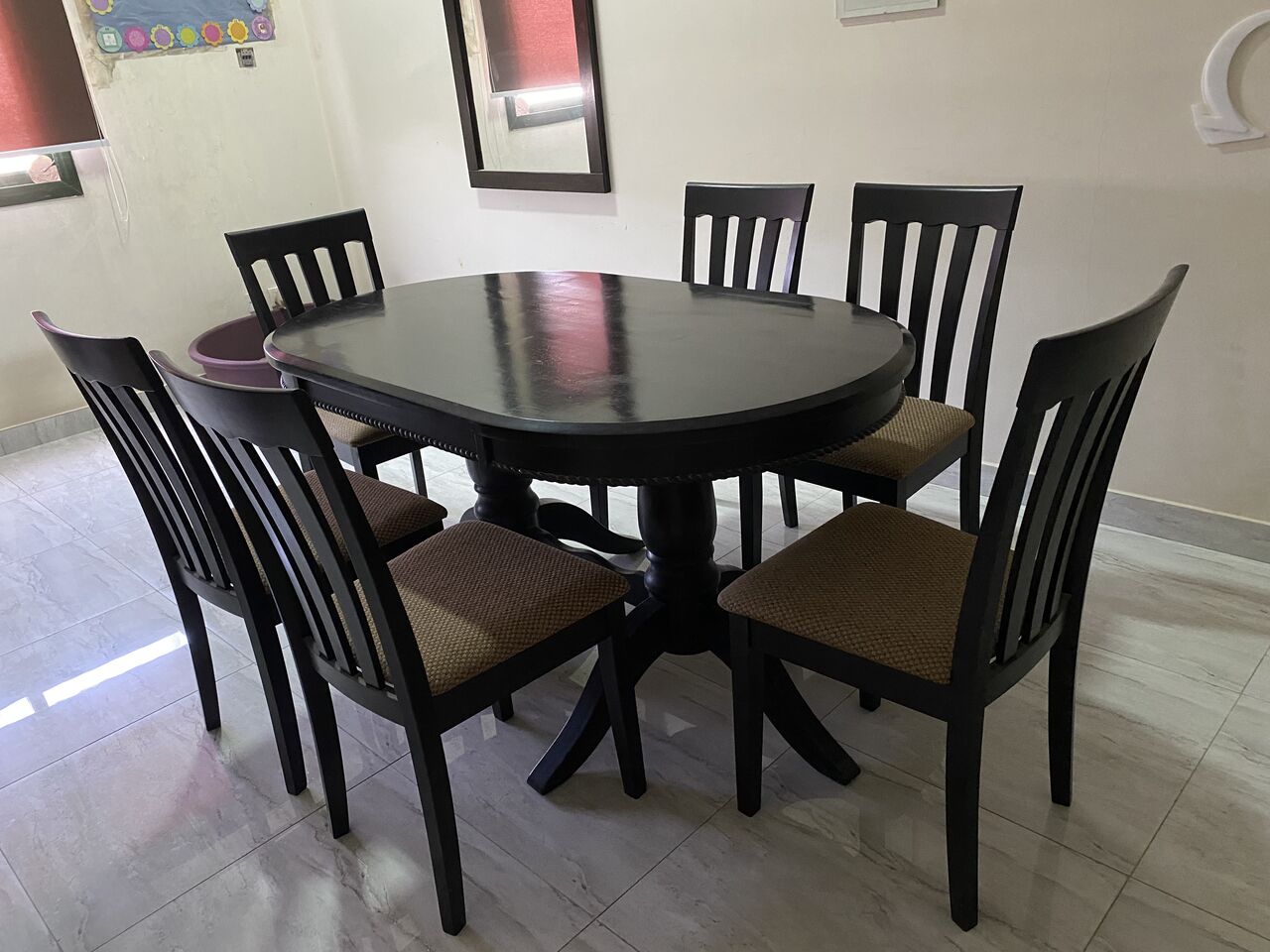 Tubli, Furniture, BHD 190,  Dining Room Solid Wood Dark Brown Table With 6 Chairs, 135 X 95 X 75. Price Is Negotiable