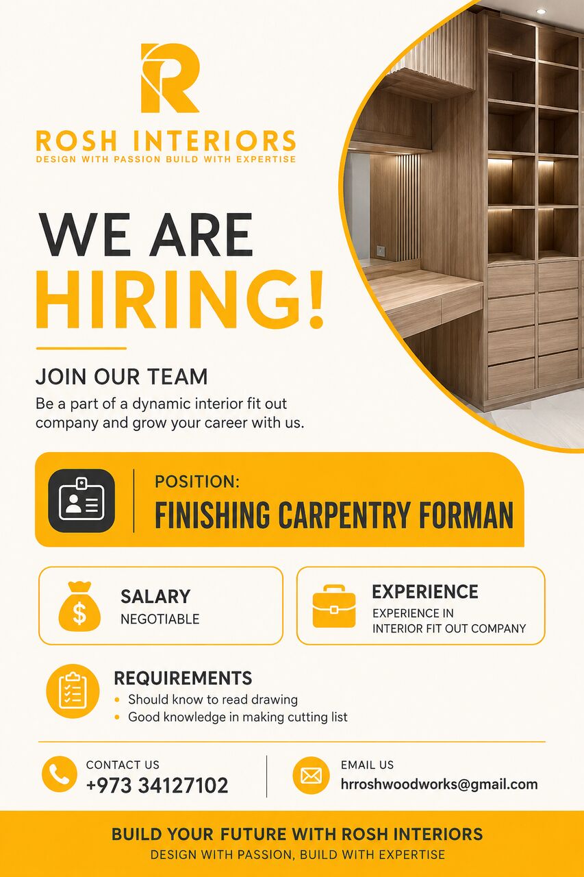 Manama, Jobs, Carpentry Forman