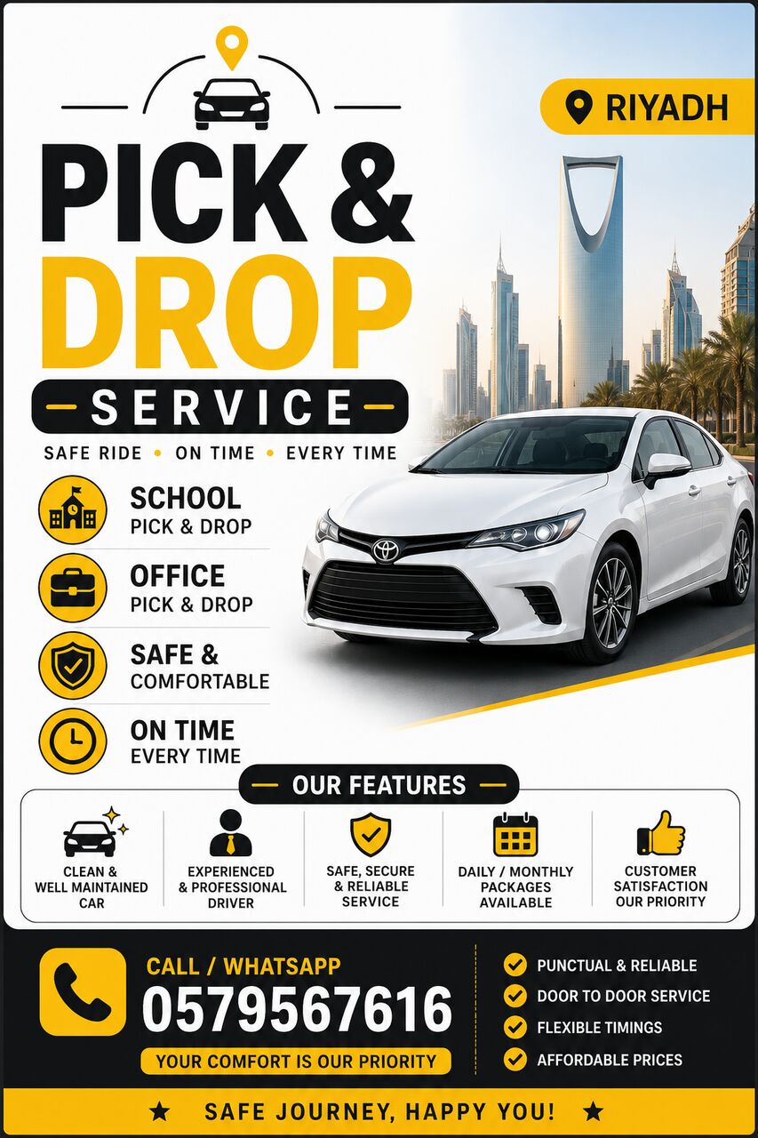 Riyadh, Pick Up & Drop Off, 🚗 Office Pick & Drop – Riyadh Daily / Monthly Packages Available Door-to-Door • Comfortab