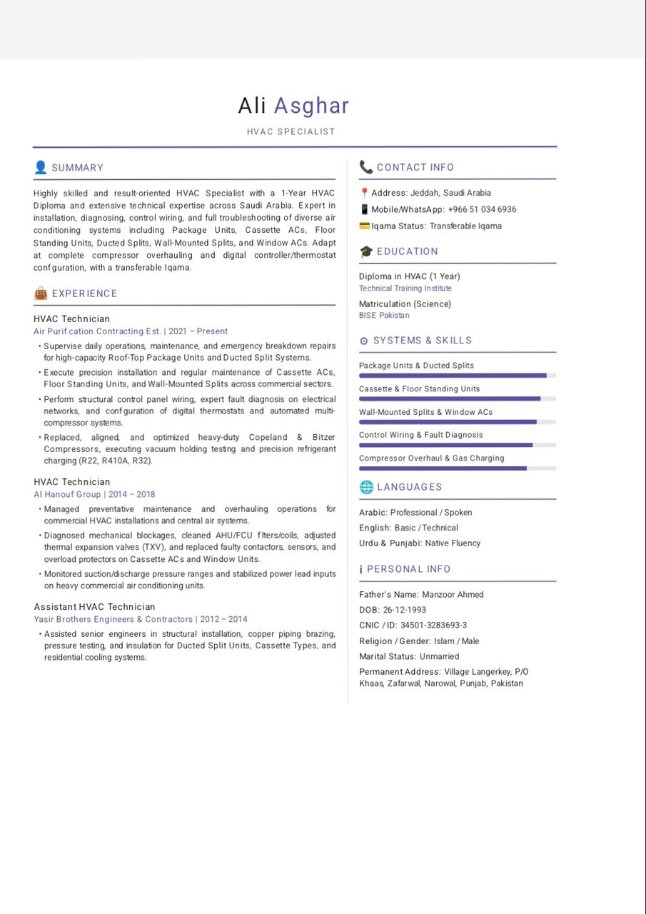 Jeddah, Job Seekers, HVAC And AC Technician