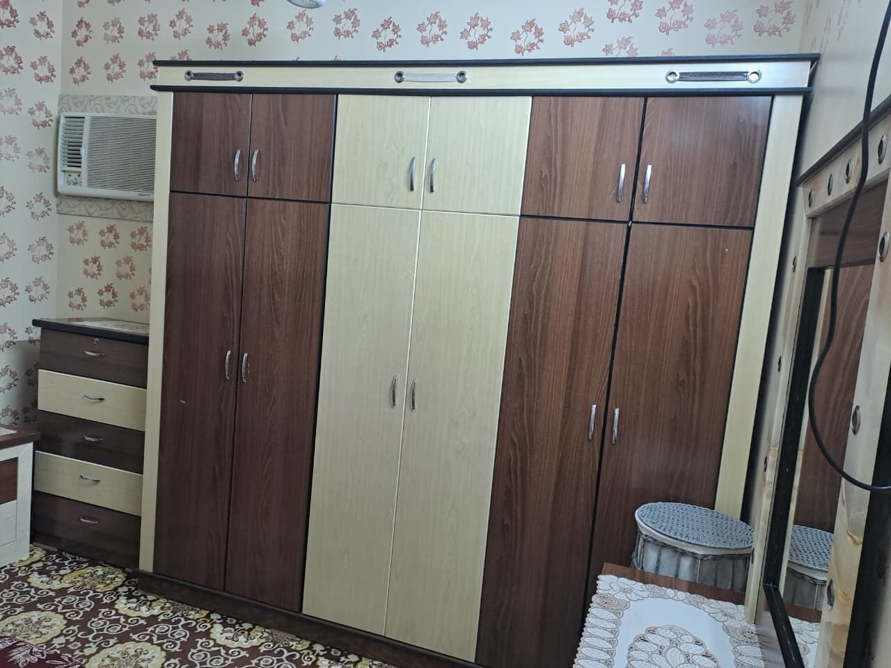 Riyadh, Furniture, SAR 600,  GOOD CONDITION -- 6 DOOR WARDROBE, CHESTER DRAWER, DRESSING TABLE AND CURTAIN