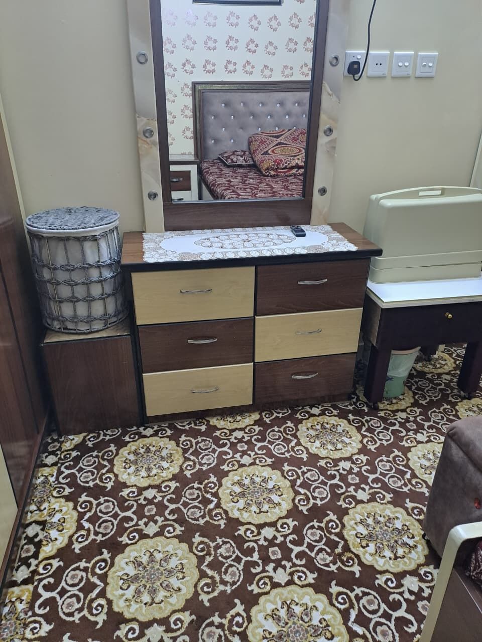 Riyadh, Furniture, SAR 600,  GOOD CONDITION -- 6 DOOR WARDROBE, CHESTER DRAWER, DRESSING TABLE AND CURTAIN