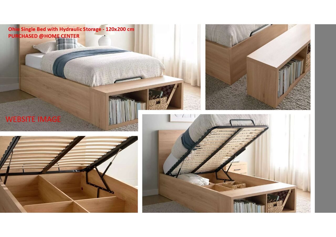 Thuqbah, Furniture, SAR 350,  120 X 200 Cm Single Hydraulic Bed With Underbed Storage + Book Rack+ Spring Matress