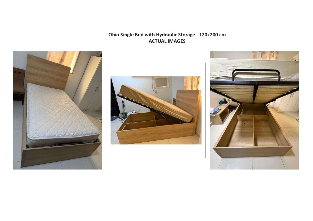 Thuqbah, Furniture, SAR 350,  120 X 200 Cm Single Hydraulic Bed With Underbed Storage + Book Rack+ Spring Matress