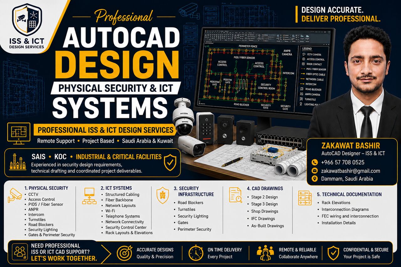 Kuwait City, Security, Professional AutoCAD Design Services | ISS & ICT - KOC & SAIS Project - Stage 2, Stage 3