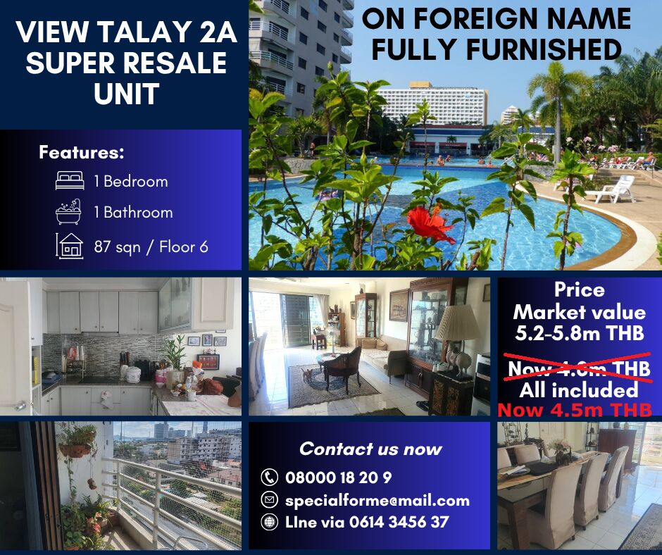 Bangkok, Real Estate For Sale, THB 4500000,  1 BR,  87 Sq. Meter,  PRICE REDUCTION  87 SQM CONDO IN JOMTIEN