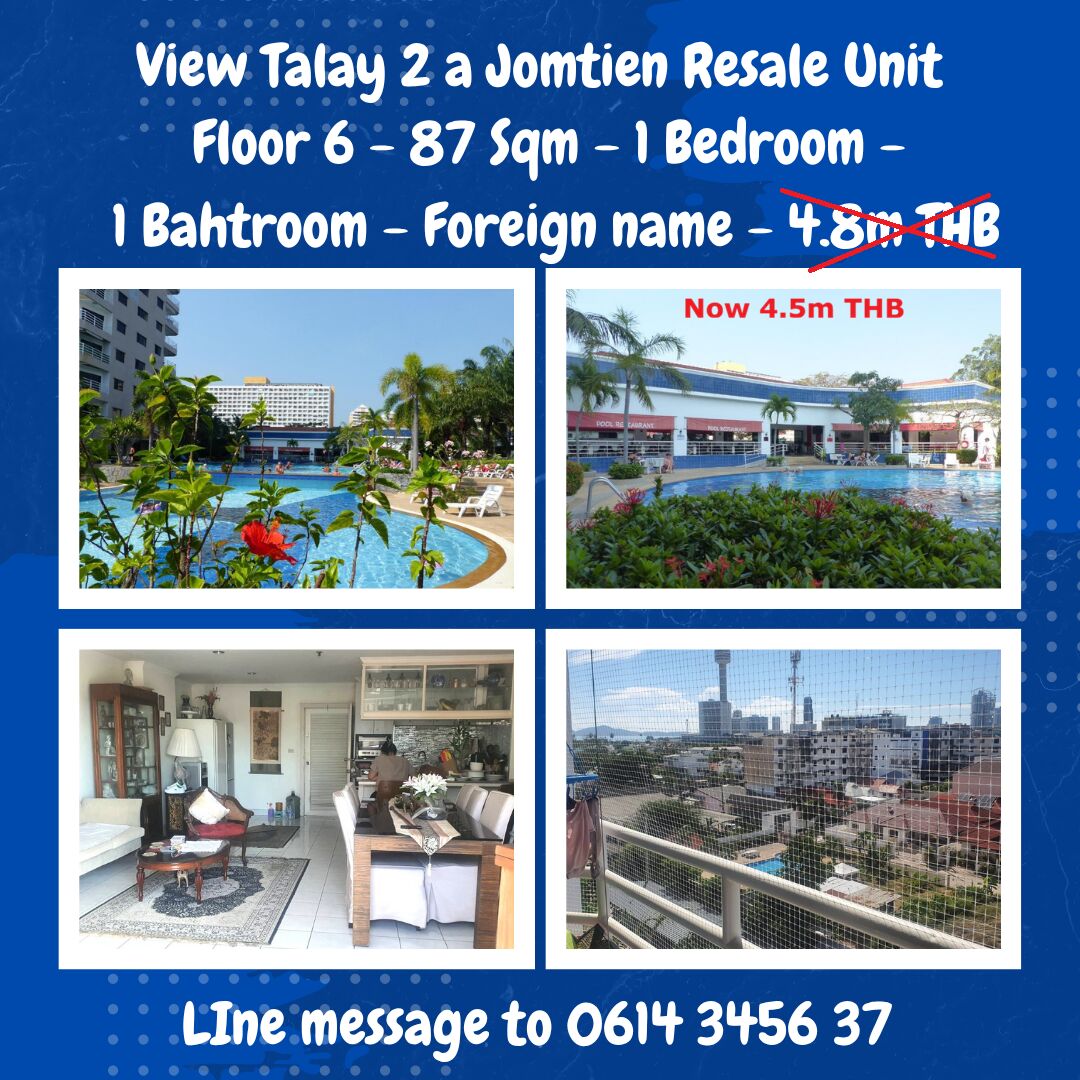 Bangkok, Real Estate For Sale, THB 4500000,  1 BR,  87 Sq. Meter,  PRICE REDUCTION  87 SQM CONDO IN JOMTIEN