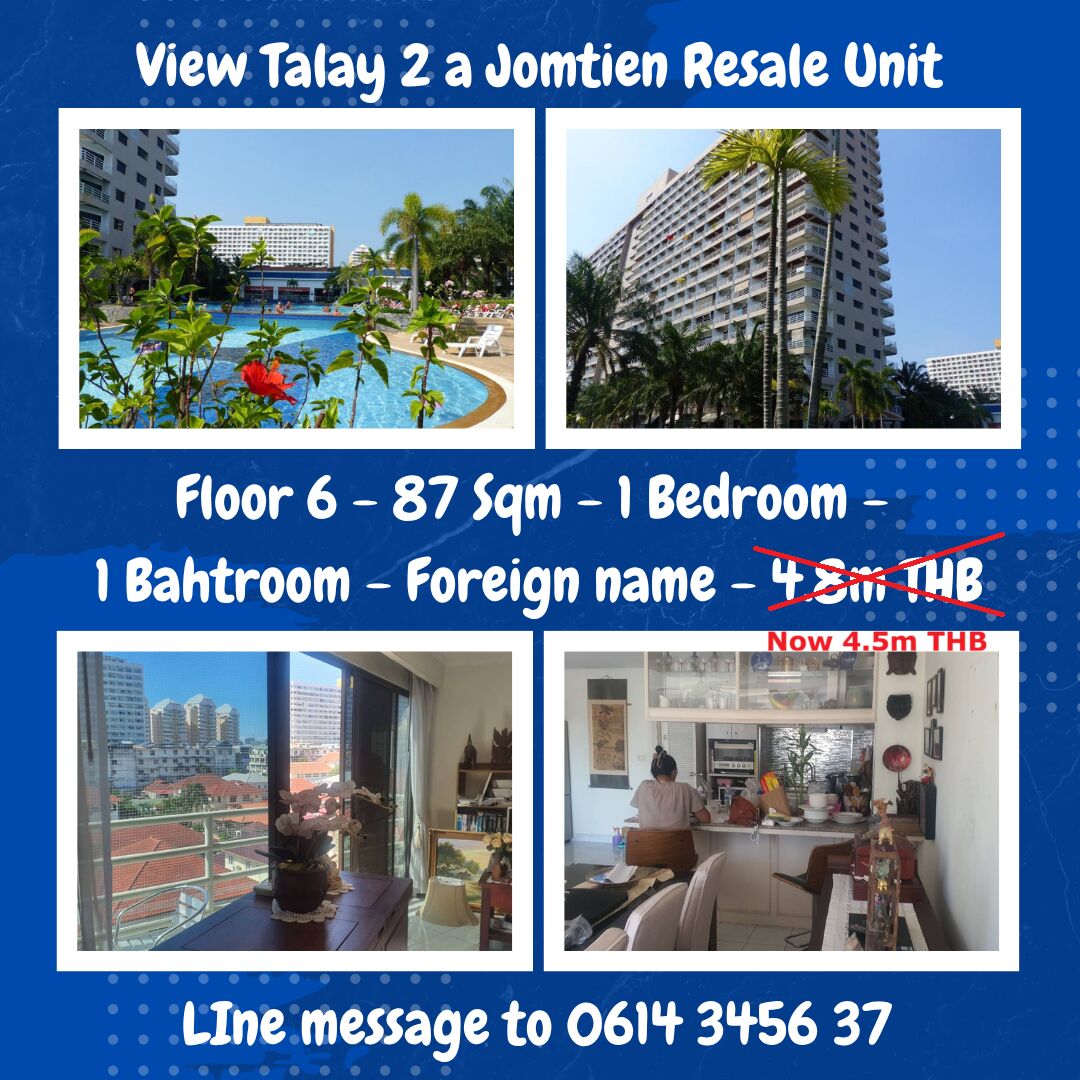 Bangkok, Real Estate For Sale, THB 4500000,  1 BR,  87 Sq. Meter,  PRICE REDUCTION  87 SQM CONDO IN JOMTIEN