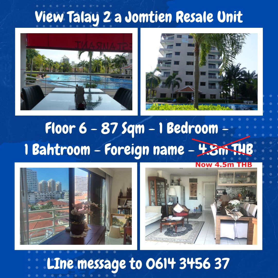 Bangkok, Real Estate For Sale, THB 4500000,  1 BR,  87 Sq. Meter,  PRICE REDUCTION  87 SQM CONDO IN JOMTIEN