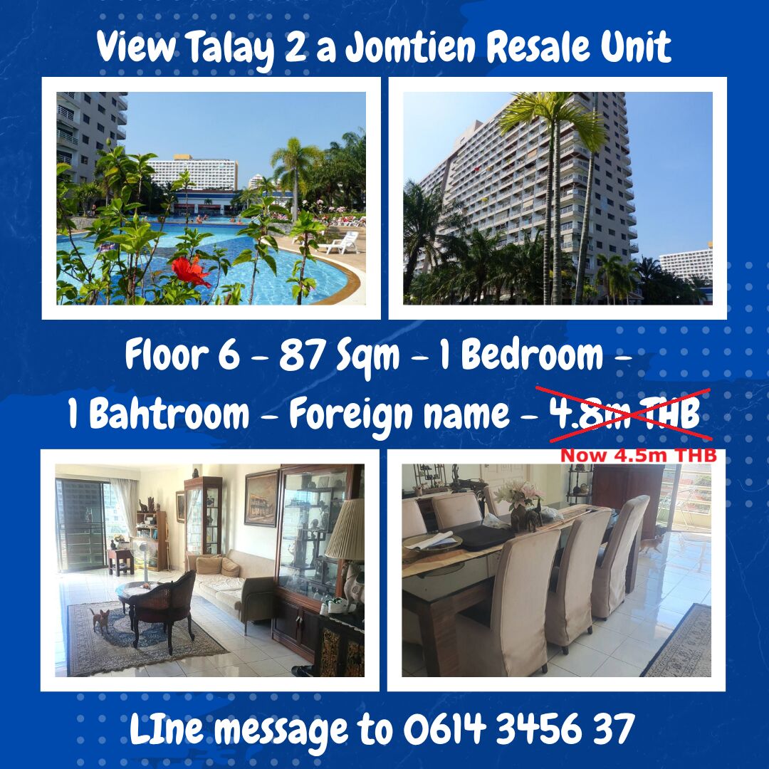 Bangkok, Real Estate For Sale, THB 4500000,  1 BR,  87 Sq. Meter,  PRICE REDUCTION  87 SQM CONDO IN JOMTIEN