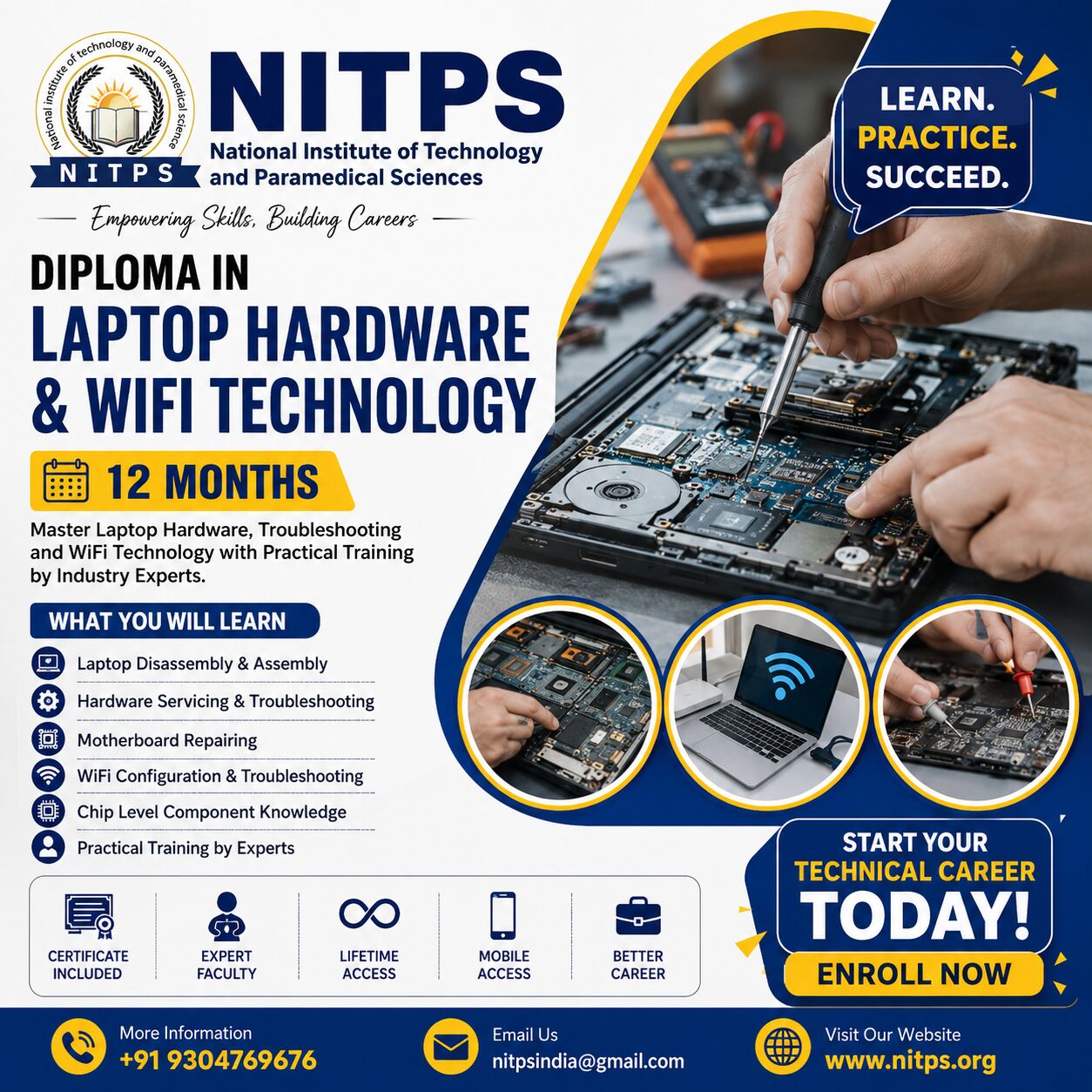 Ghaziabad, Education, Diploma In Laptop Hardware & WiFi Technology &ndash; 12 Months