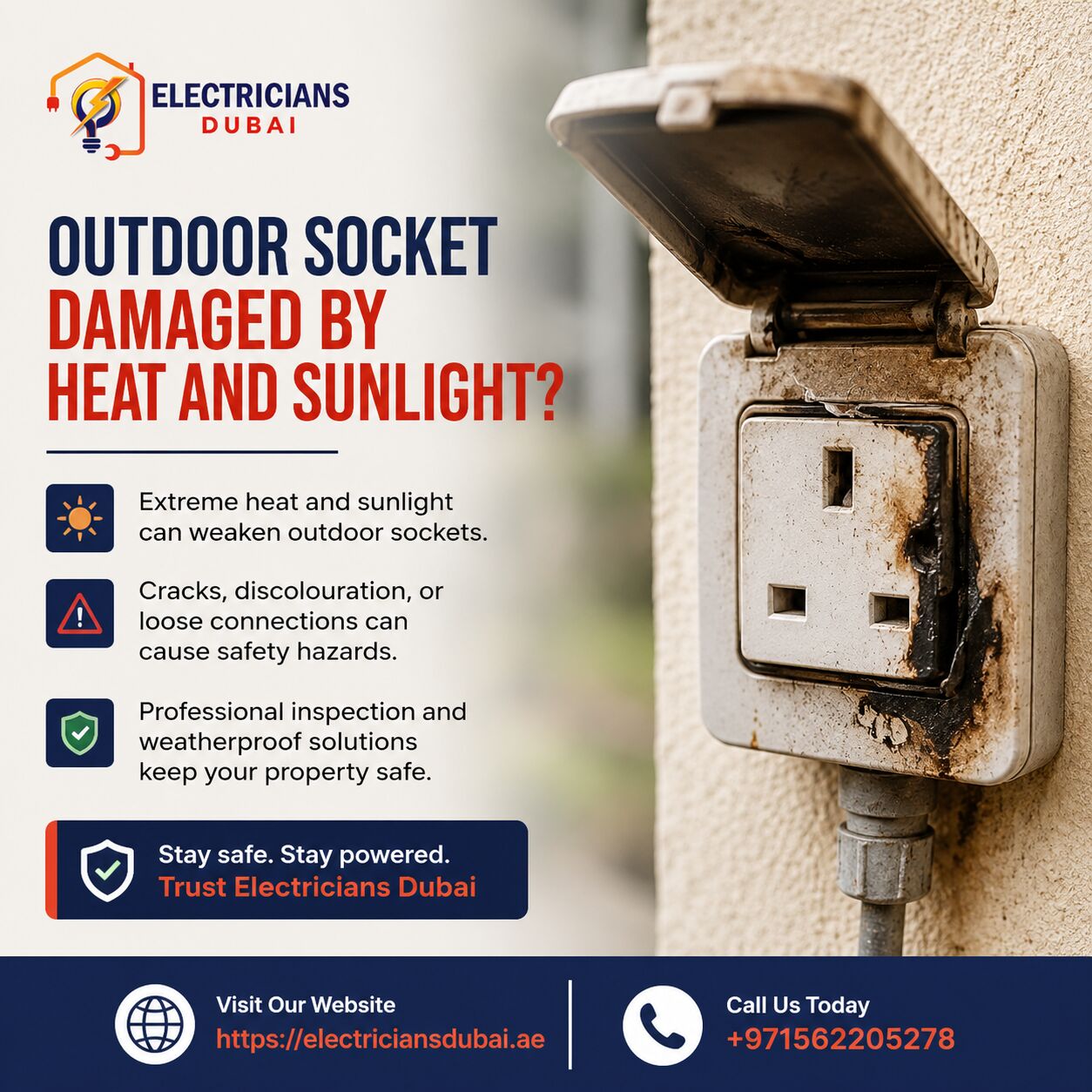 Dubai, Technical, Outdoor Socket Damaged By Heat And Sunlight?