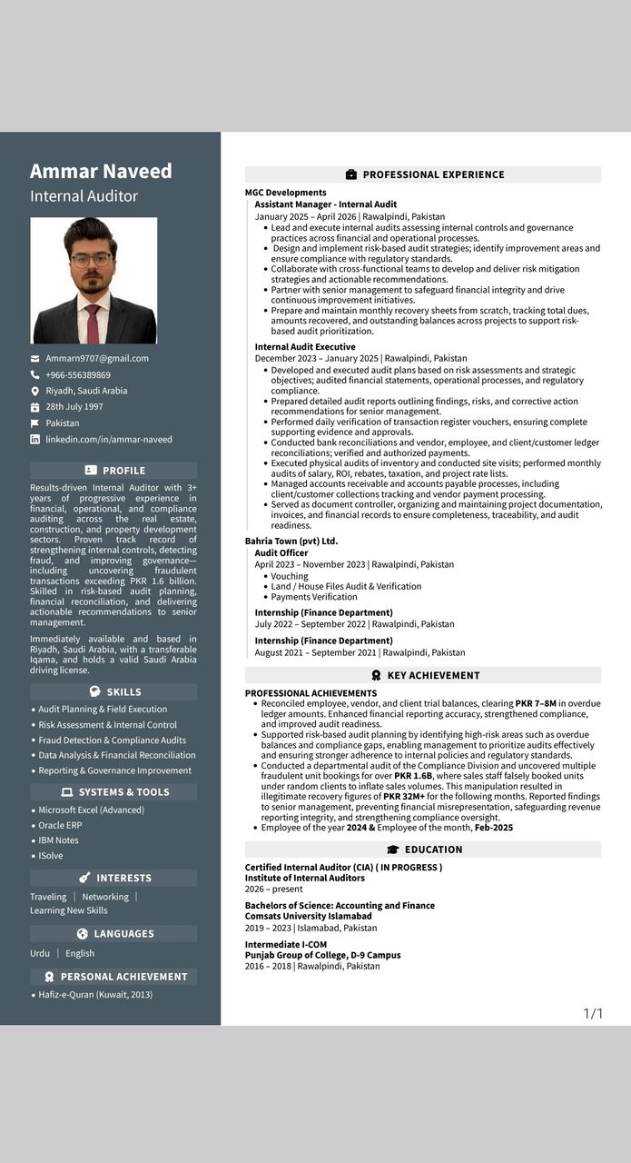 Riyadh, Job Seekers, Seeking For A Job In Accounts/Internal Audit