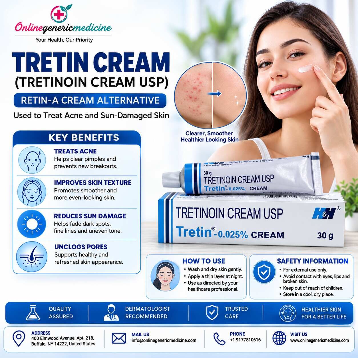 New York, Health & Beauty Items, USD 21,  Tretin Cream (Tretinoin Cream) | Retin-A For Acne & Sun-Damaged Skin | Online Generic Medi