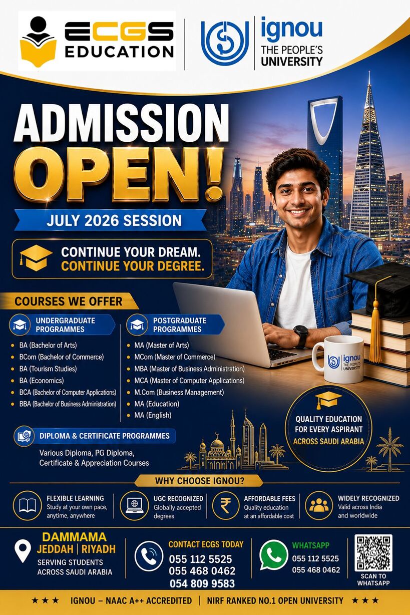 Dammam, Education, &ldquo;IGNOU Admissions Open &ndash; July 2026 | Saudi Arabia&rdquo;