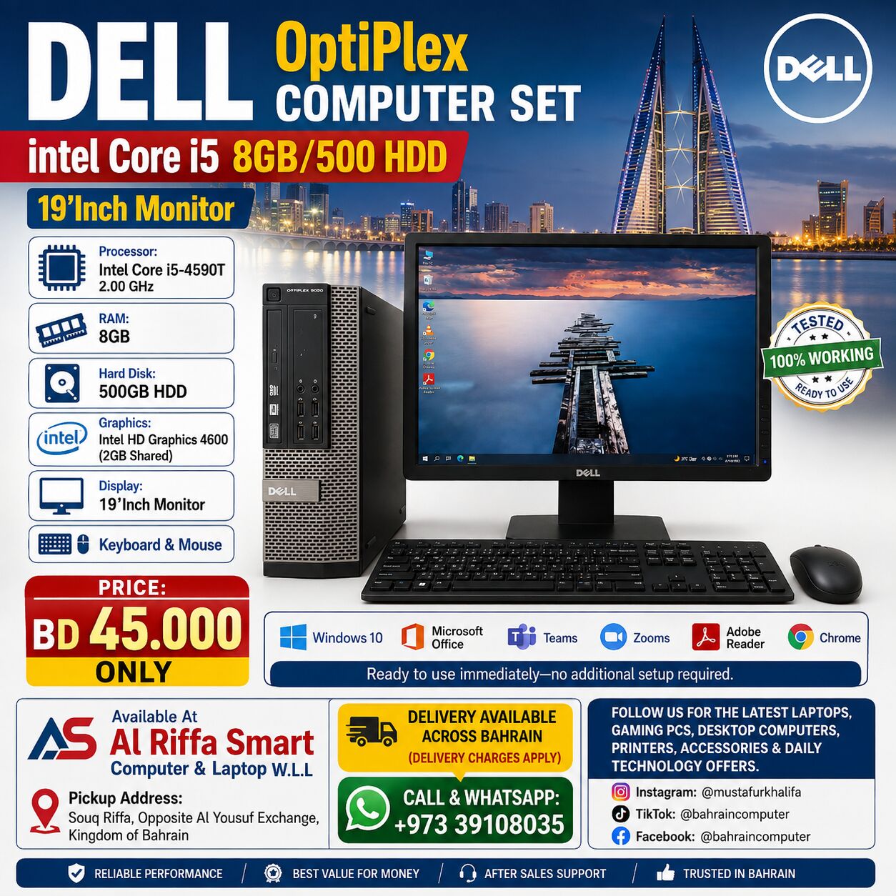 Riffa, Computers, BHD 45,  DELL OptiPlex Intel Core I5 8GB/500 HDD 19&rsquo;Inch Monitor Price BD 45.000 Only