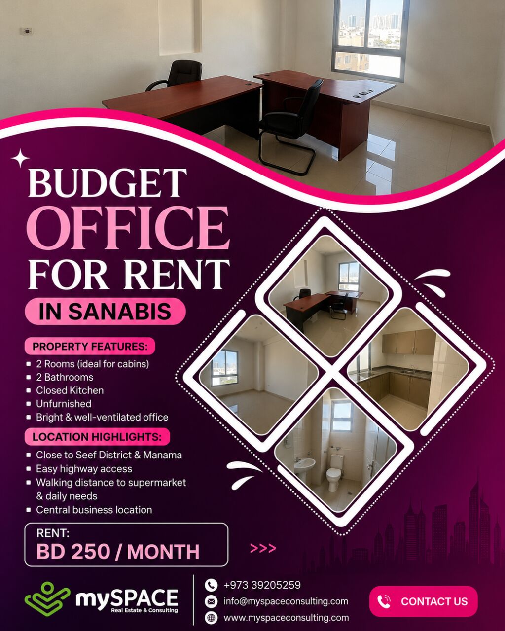 Sanabis, Offices, BHD 250,  Budget Office For Rent In Sanabis | Prime Business Location