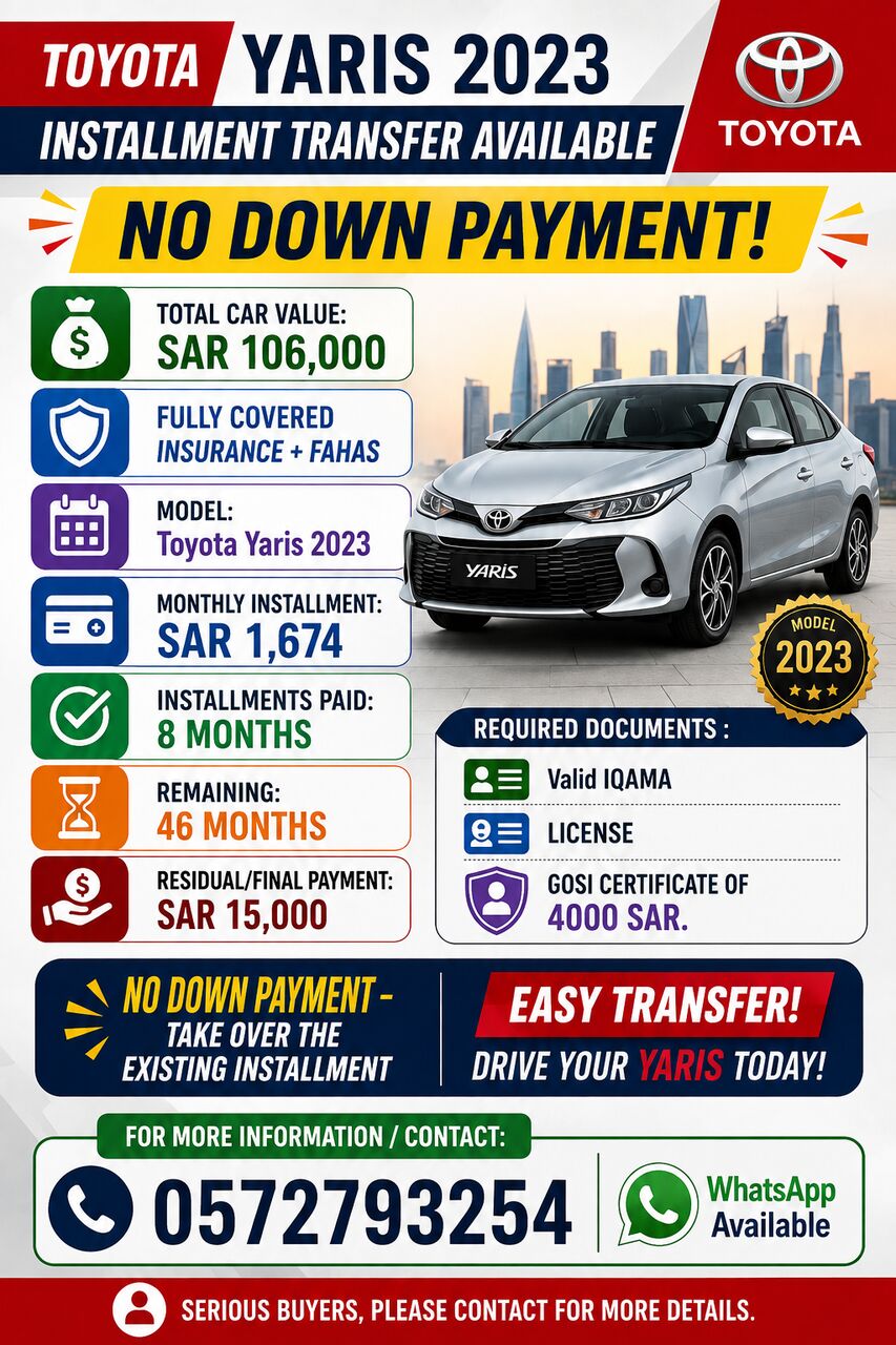 Riyadh, Vehicles, Cars & Trucks , SAR 106000,  Toyota Yaris,  2023,  Automatic,  45000 KM,  🔥   For Transfer | Only SAR 1,674/Month MOB : 0572793254