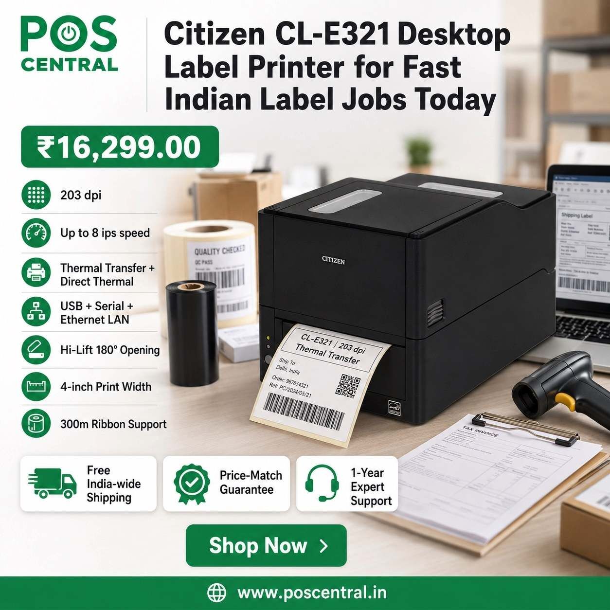 Noida, Computers, INR 16299,  Shop Citizen CL-E321 Barcode Printer For Indian Businesses