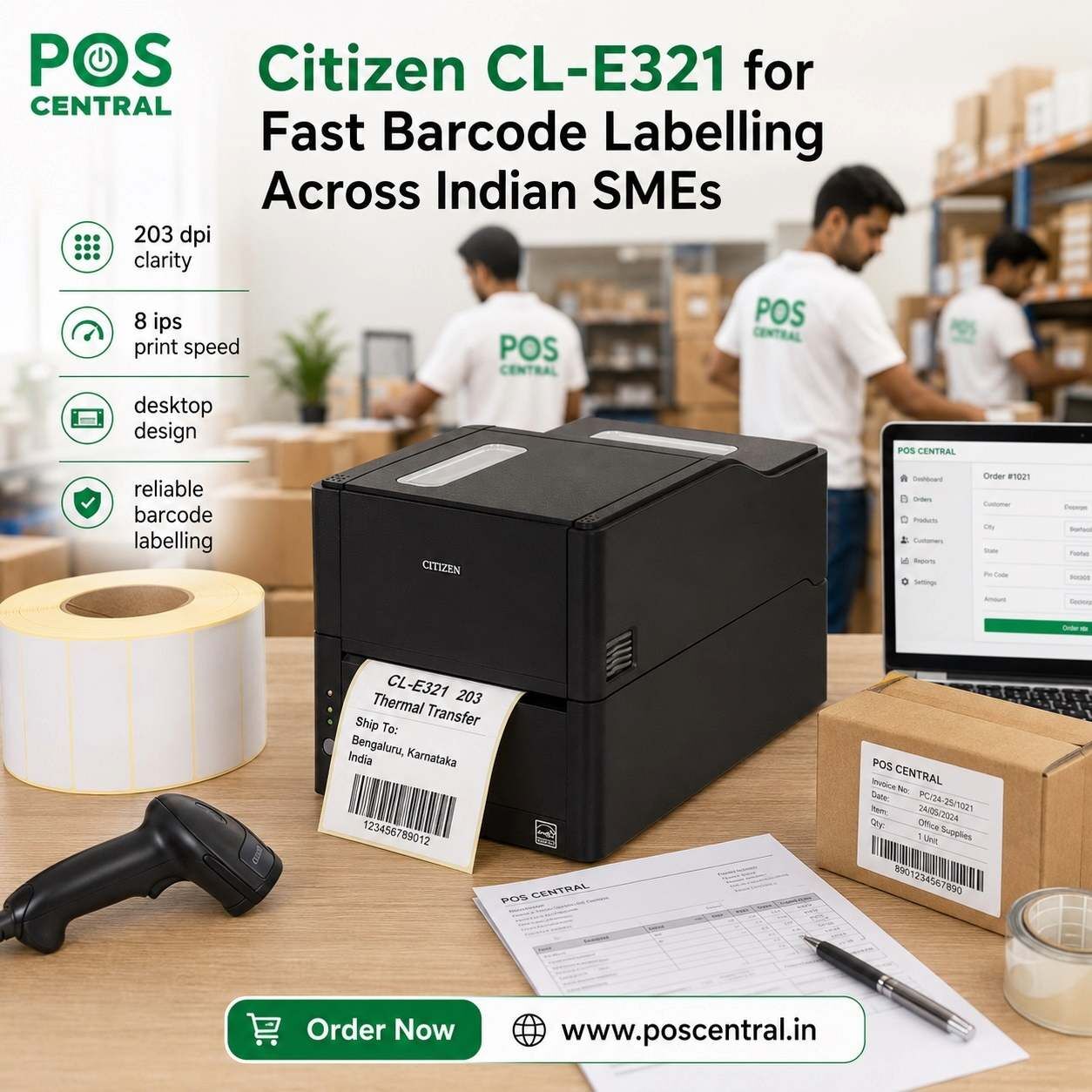 Noida, Computers, INR 16299,  Shop Citizen CL-E321 Barcode Printer For Indian Businesses