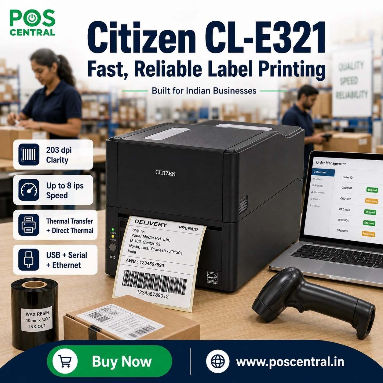 Noida, Computers, INR 16299,  Shop Citizen CL-E321 Barcode Printer For Indian Businesses