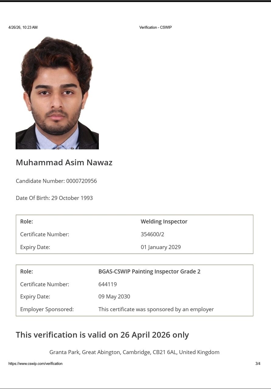 Jubail, Job Seekers, Welding Inspector CSWIP3.1 And BGAS Level 2