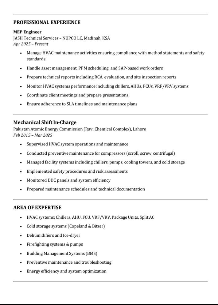 Jeddah, Job Seekers, Mechanical (HVAC) Engineer/ MEP Engineer
